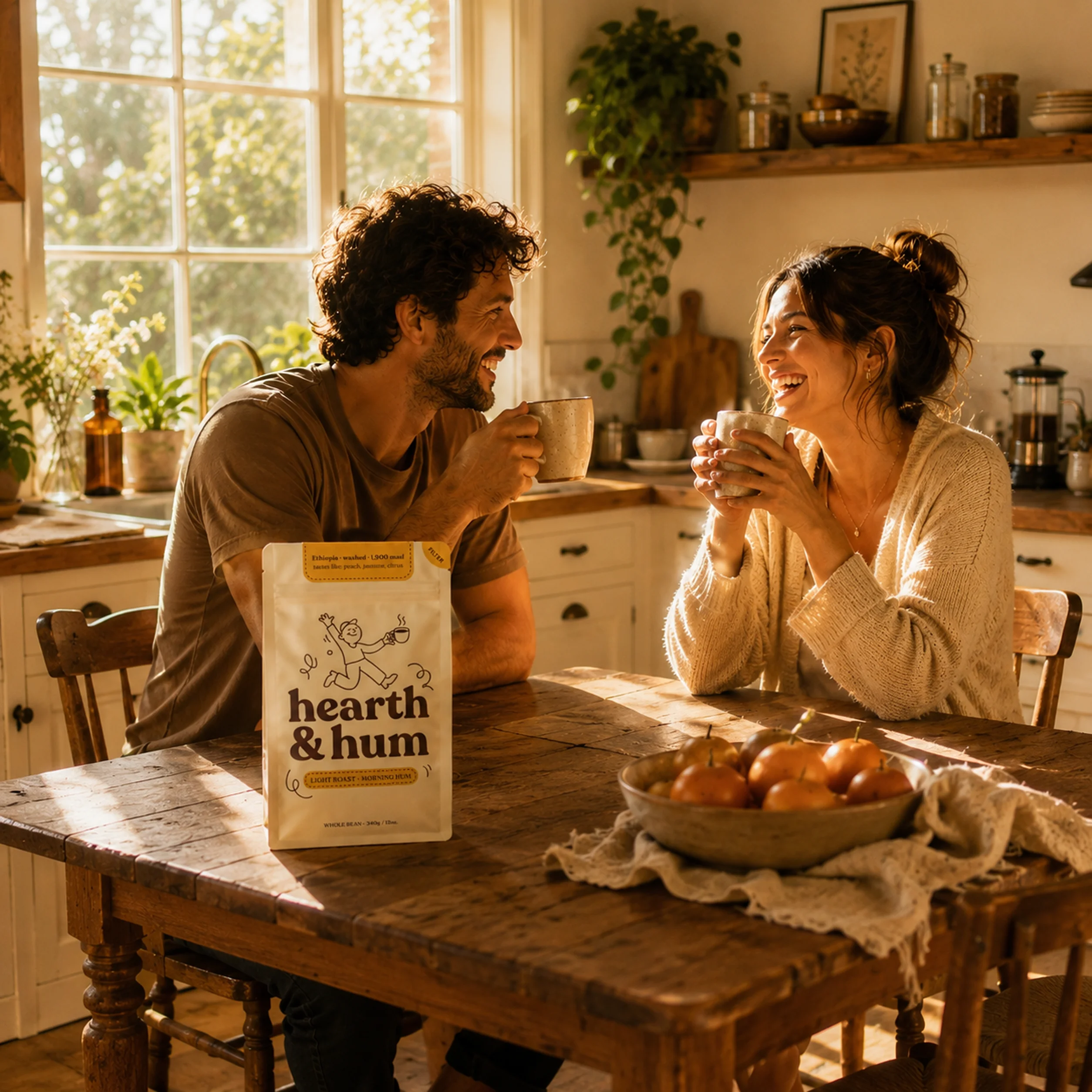 Couple enjoying Hearth & Hum coffee